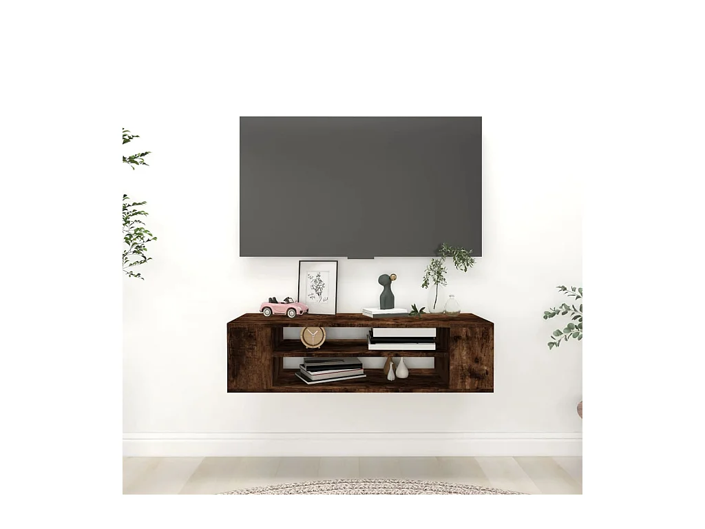 Armoire TV suspendue Chêne fumé 100x30x26,5cm Bois d'ingénierie