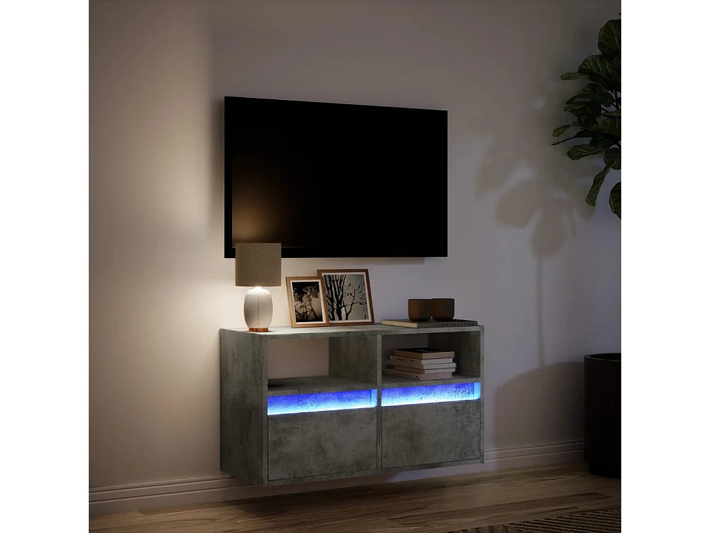 Meuble TV mural avec lumières LED gris béton 80x31x45 cm