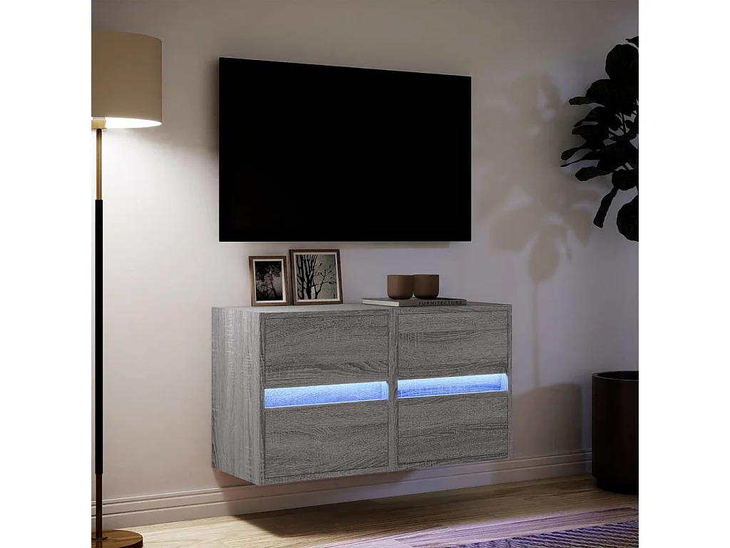 Meubles TV muraux et lumières LED 2 pièces sonoma gris 41x31x45 cm