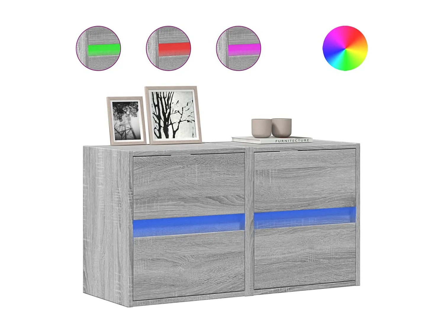 Meubles TV muraux et lumières LED 2 pièces sonoma gris 41x31x45 cm