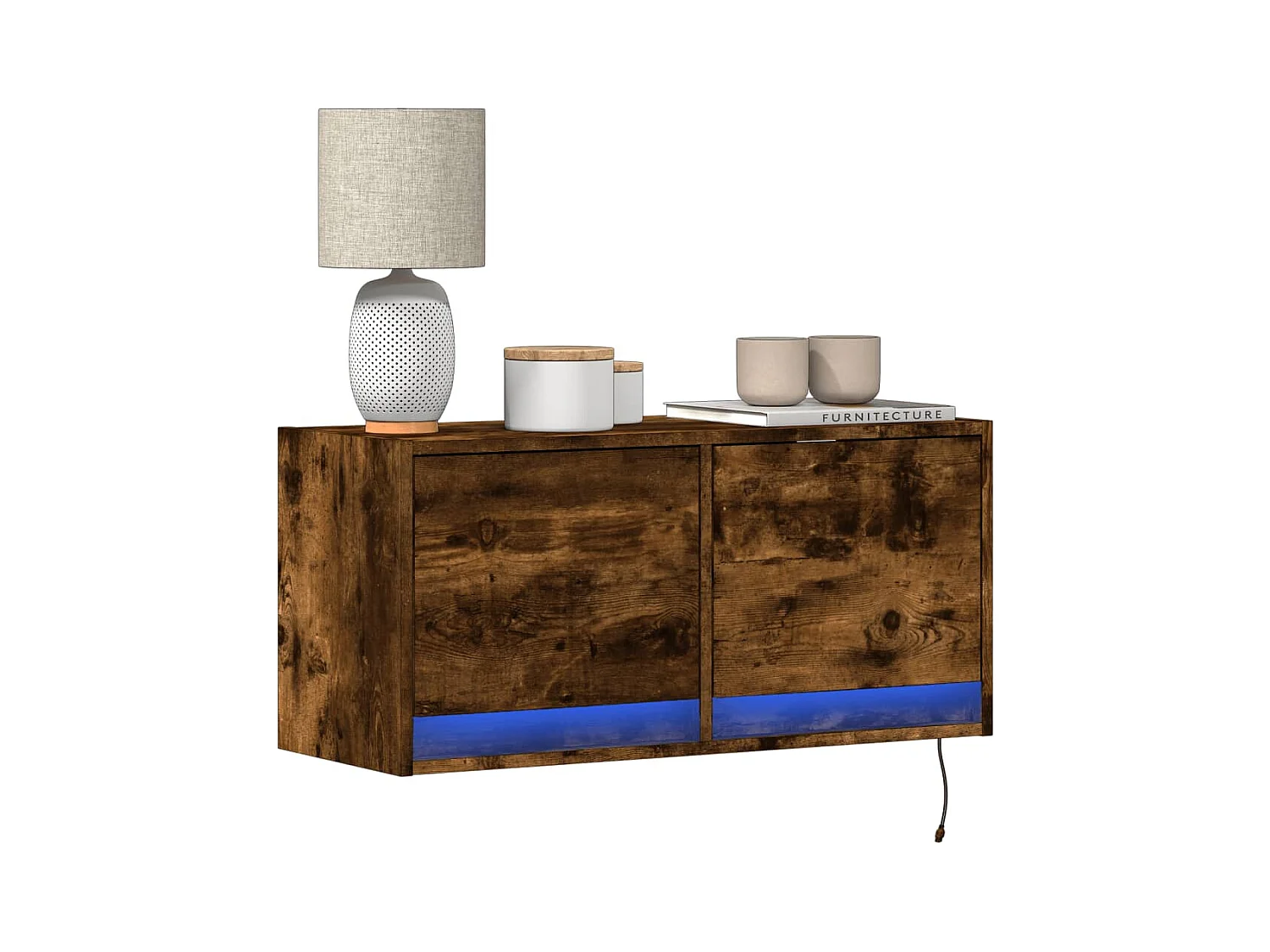 Meuble TV mural avec lumières LED chêne fumé 80x31x35 cm