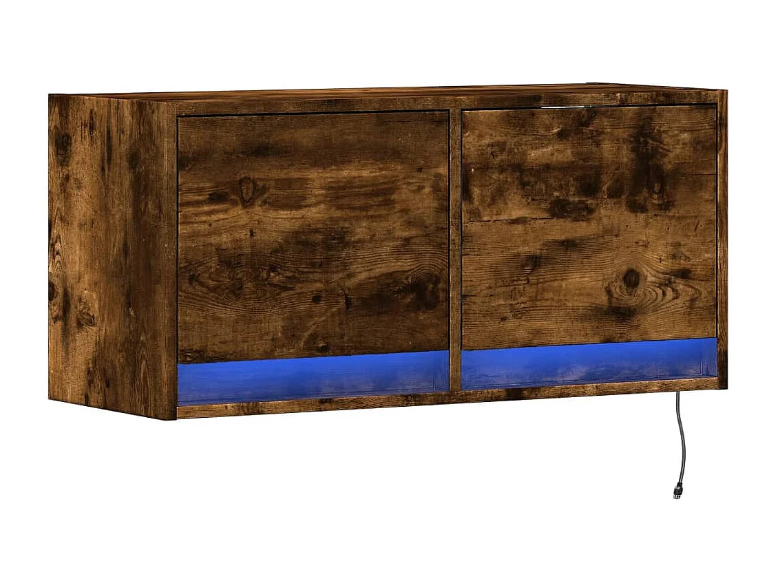 Meuble TV mural avec lumières LED chêne fumé 80x31x35 cm