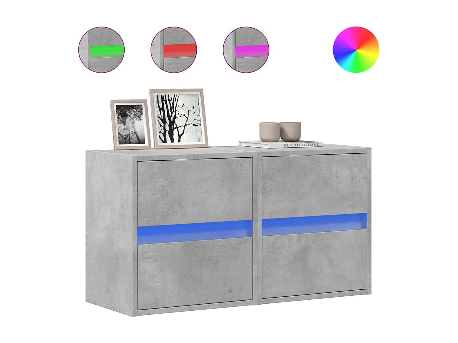 Tv-wandmeubels met LED-verlichting 2 st 41x31x45 cm betongrijs