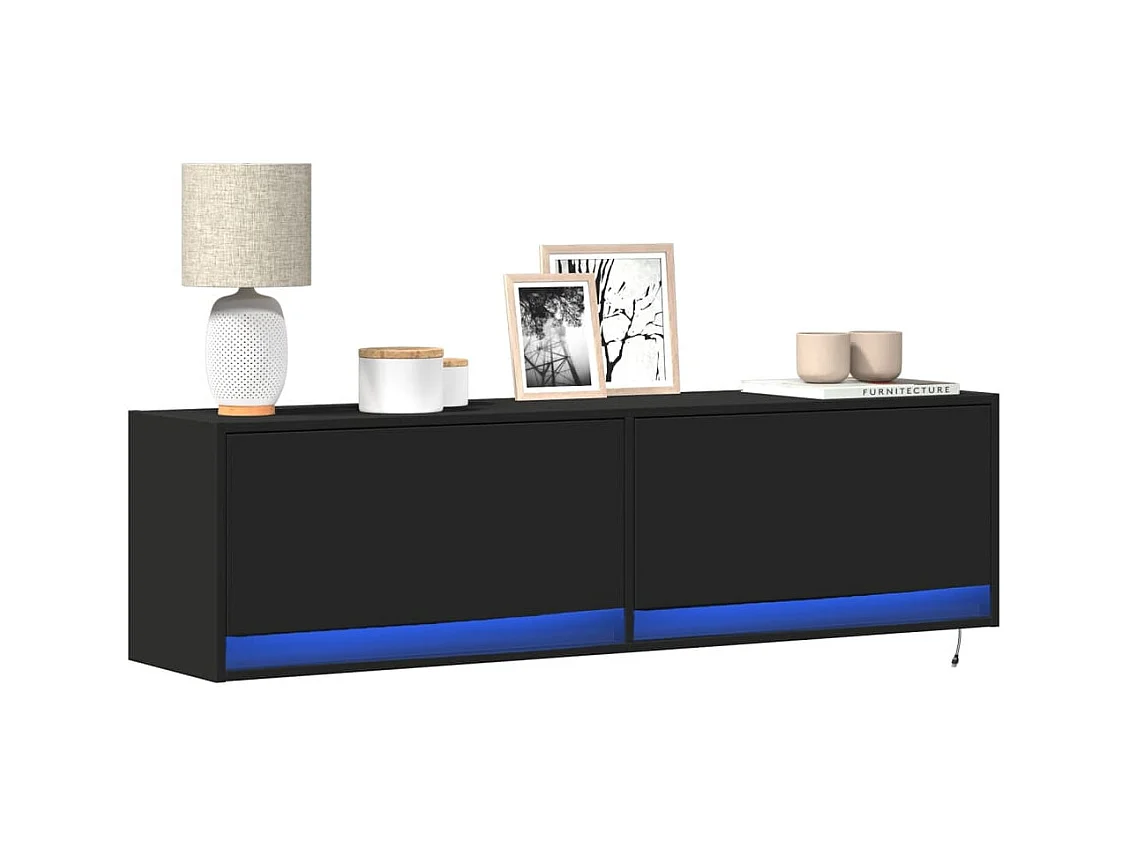 Meuble TV mural avec lumières LED noir 140x31x38 cm