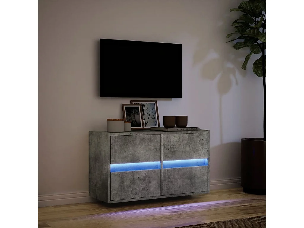 Meuble TV mural avec lumières LED gris béton 80x31x45 cm