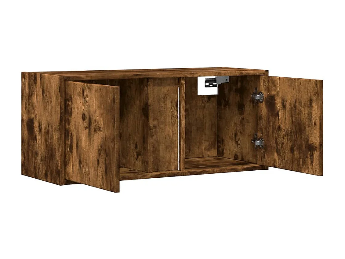 Meuble TV mural avec lumières LED chêne fumé 80x31x35 cm