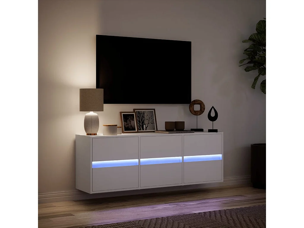 Tv-wandmeubel met LED-verlichting 130x31x45 cm wit