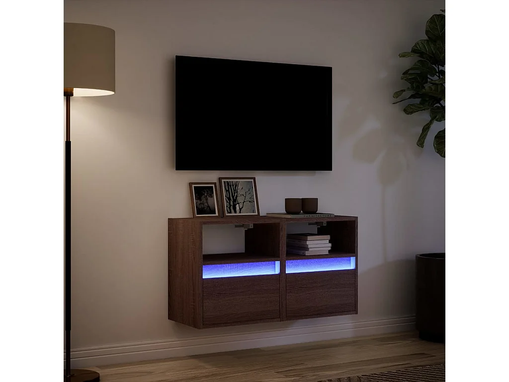 Meubles TV muraux lumières LED 2 pièces chêne marron 41x31x45 cm