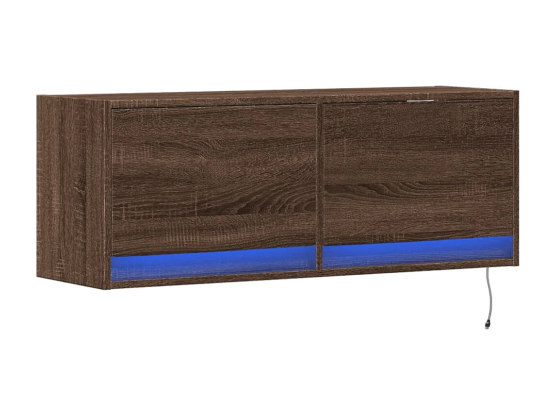 Meuble TV mural avec lumières LED chêne marron 100x31x35 cm