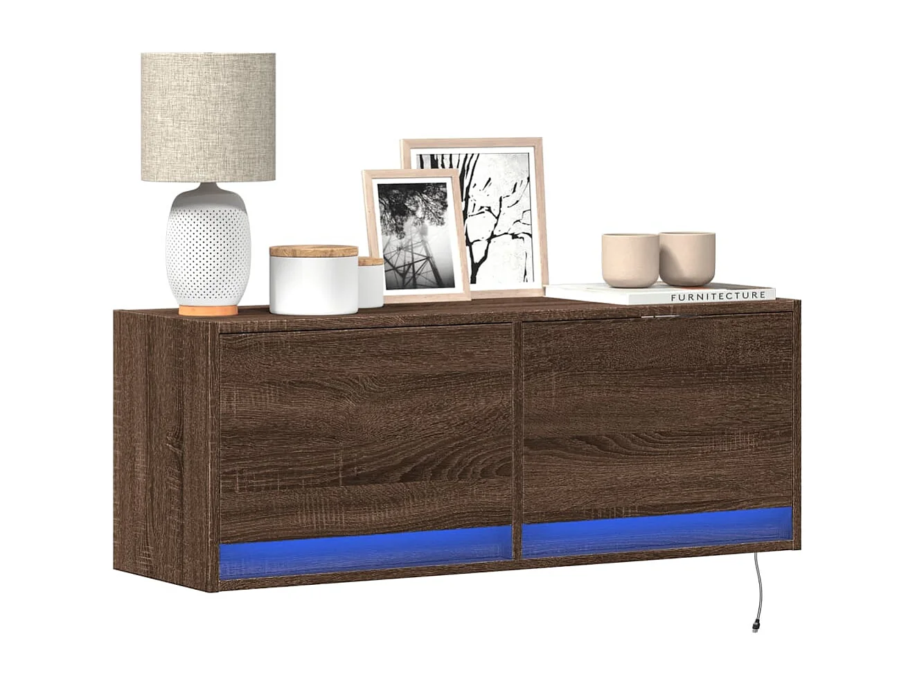 Meuble TV mural avec lumières LED chêne marron 100x31x35 cm