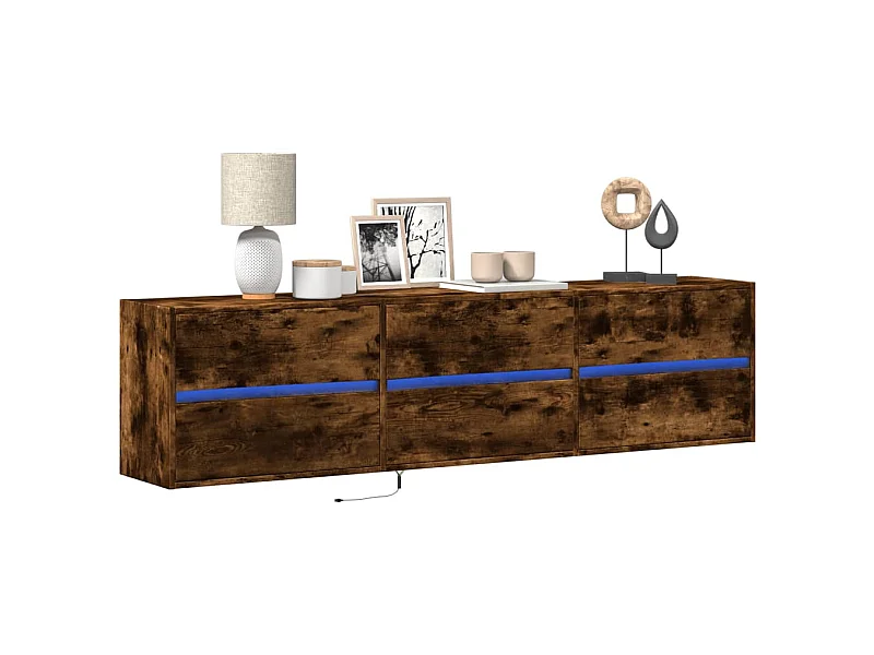 Meuble TV mural avec LED chêne fumé 180x31x45 cm