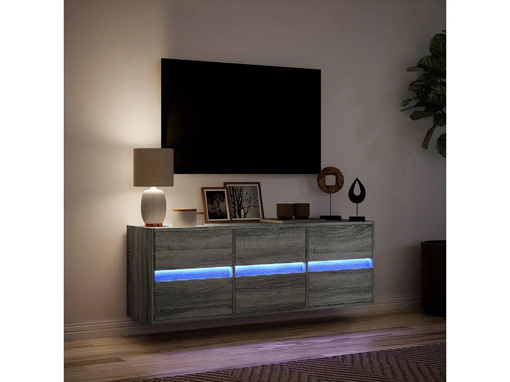 Tv-wandmeubel met LED-verlichting 130x31x45 cm grijs sonoma