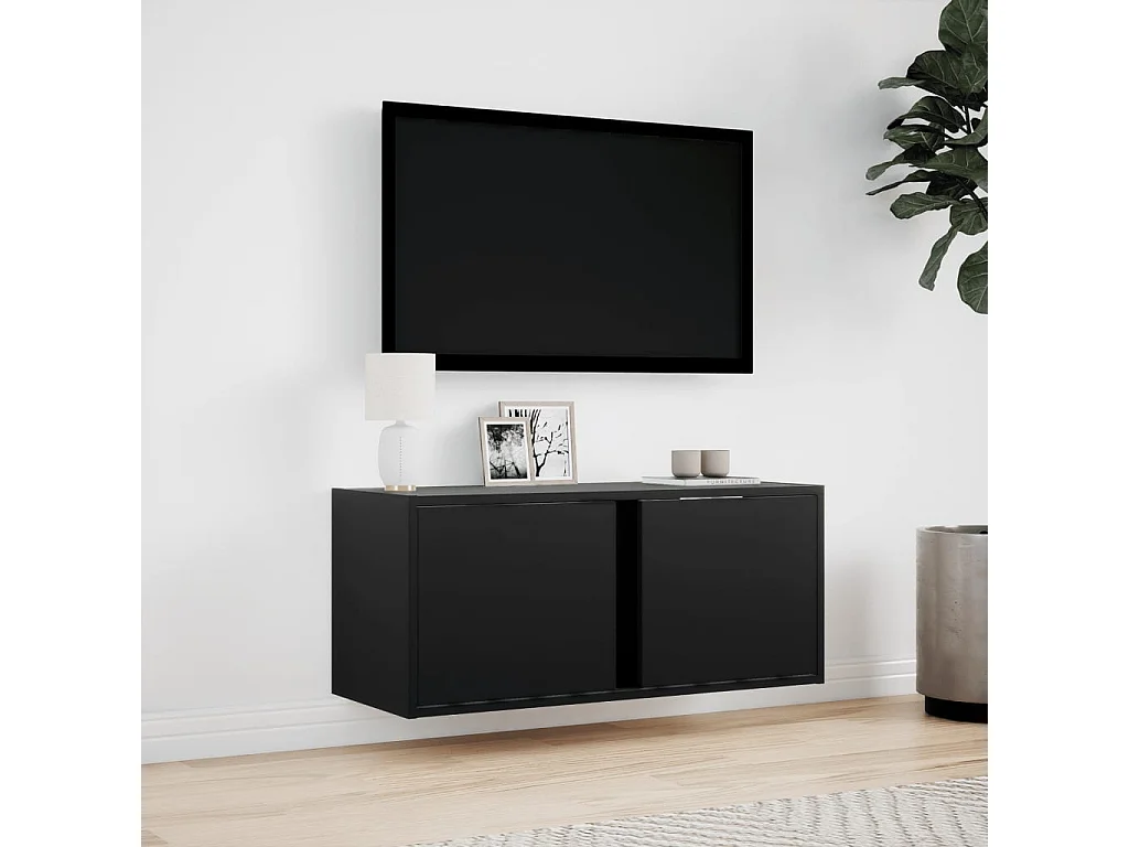Tv-wandmeubel met LED-verlichting 80x31x35 cm zwart