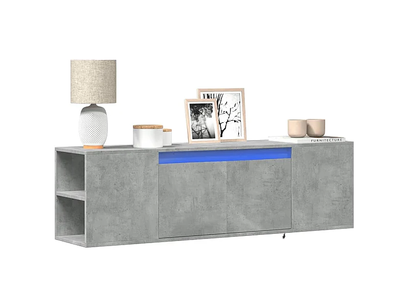 Meuble TV mural avec lumières LED gris béton 135x31x39,5 cm