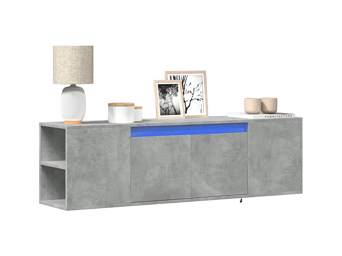 Meuble TV mural avec lumières LED gris béton 135x31x39,5 cm