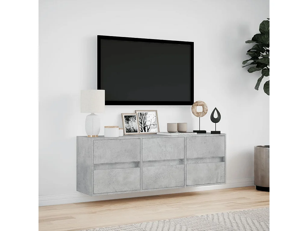 Tv-wandmeubel met LED-verlichting 130x31x45 cm betongrijs