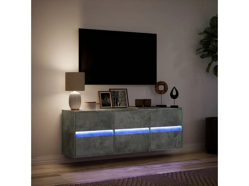 Tv-wandmeubel met LED-verlichting 130x31x45 cm betongrijs