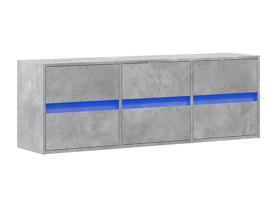 Meuble TV mural avec lumières LED gris béton 130x31x45 cm