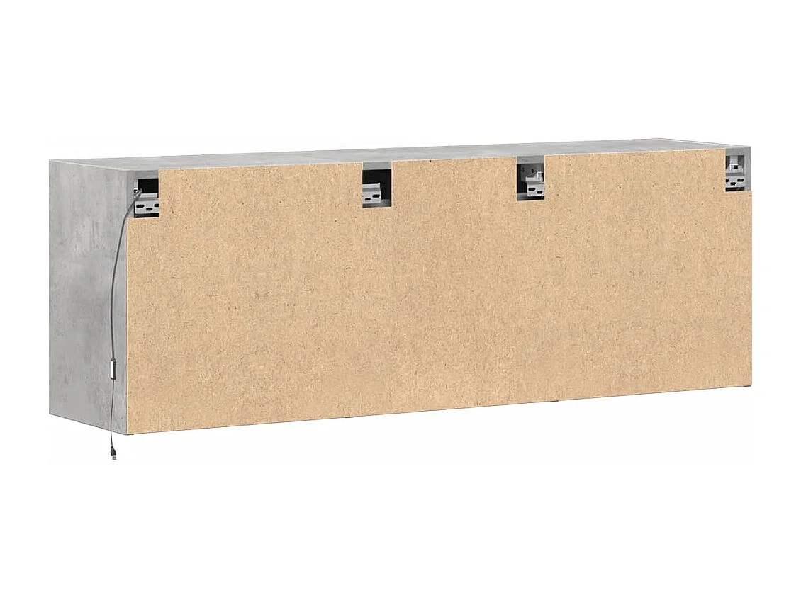 Meuble TV mural avec lumières LED gris béton 130x31x45 cm