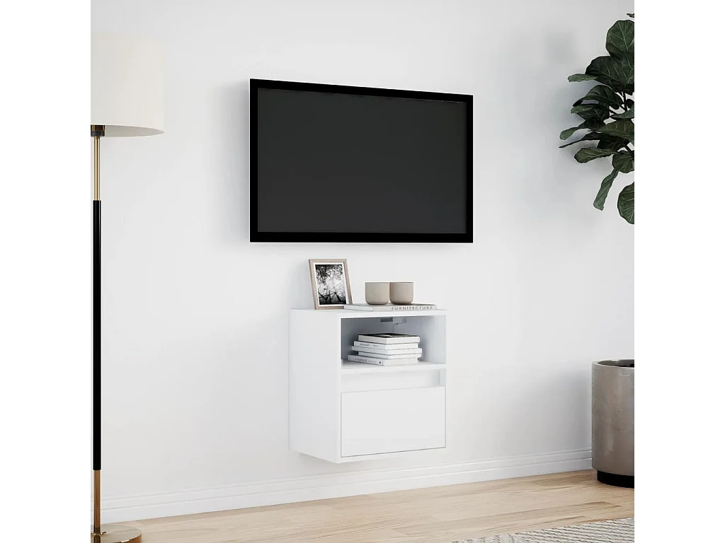 Meuble TV mural avec lumières LED blanc 41x31x45 cm