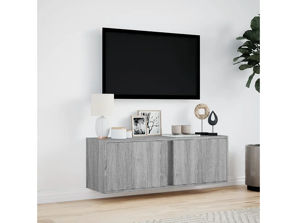 Meuble TV mural avec lumières LED sonoma gris 100x31x35 cm