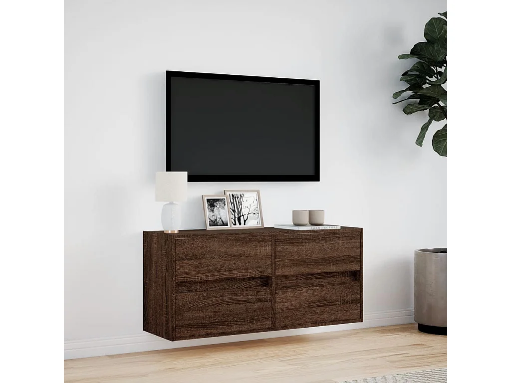 Meuble TV mural avec lumières LED chêne marron 100x31x45 cm