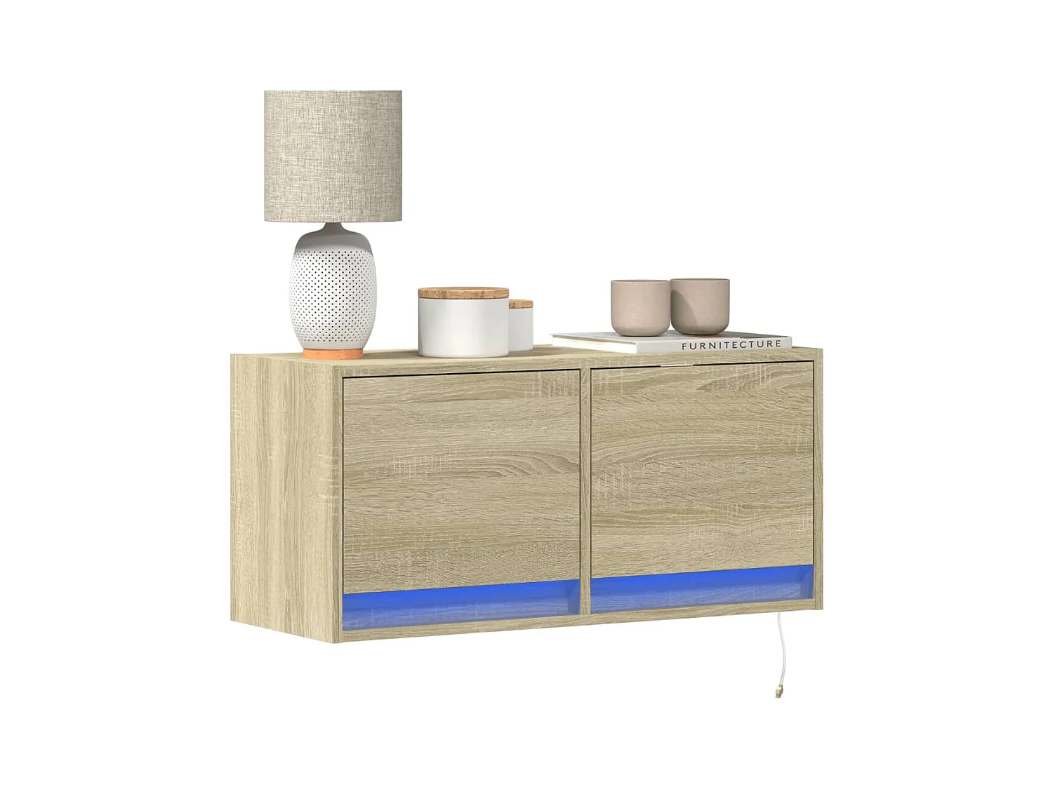 Meuble TV mural avec lumières LED chêne sonoma 80x31x35 cm