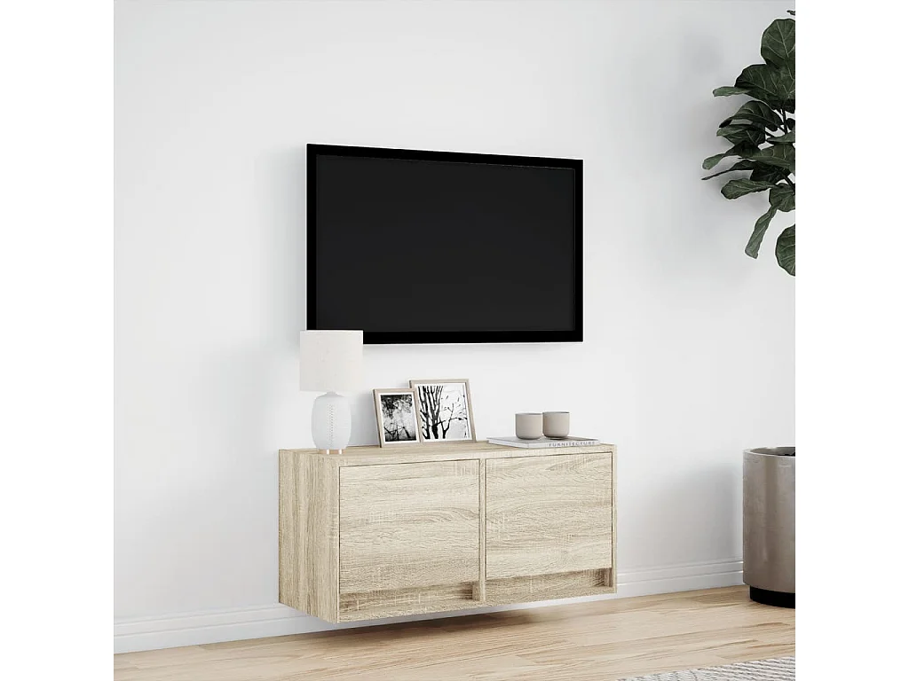 Meuble TV mural avec lumières LED chêne sonoma 80x31x35 cm