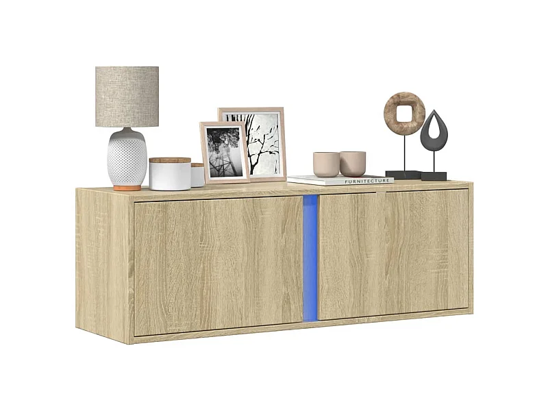 Meuble TV mural avec lumières LED chêne sonoma 100x31x35 cm
