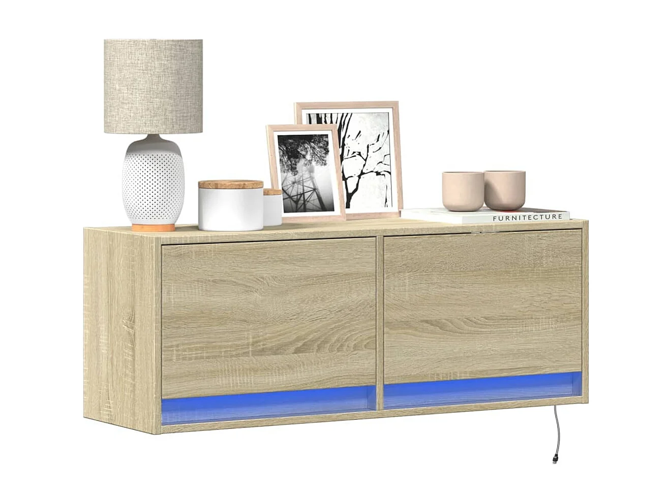 Meuble TV mural avec lumières LED chêne sonoma 100x31x35 cm