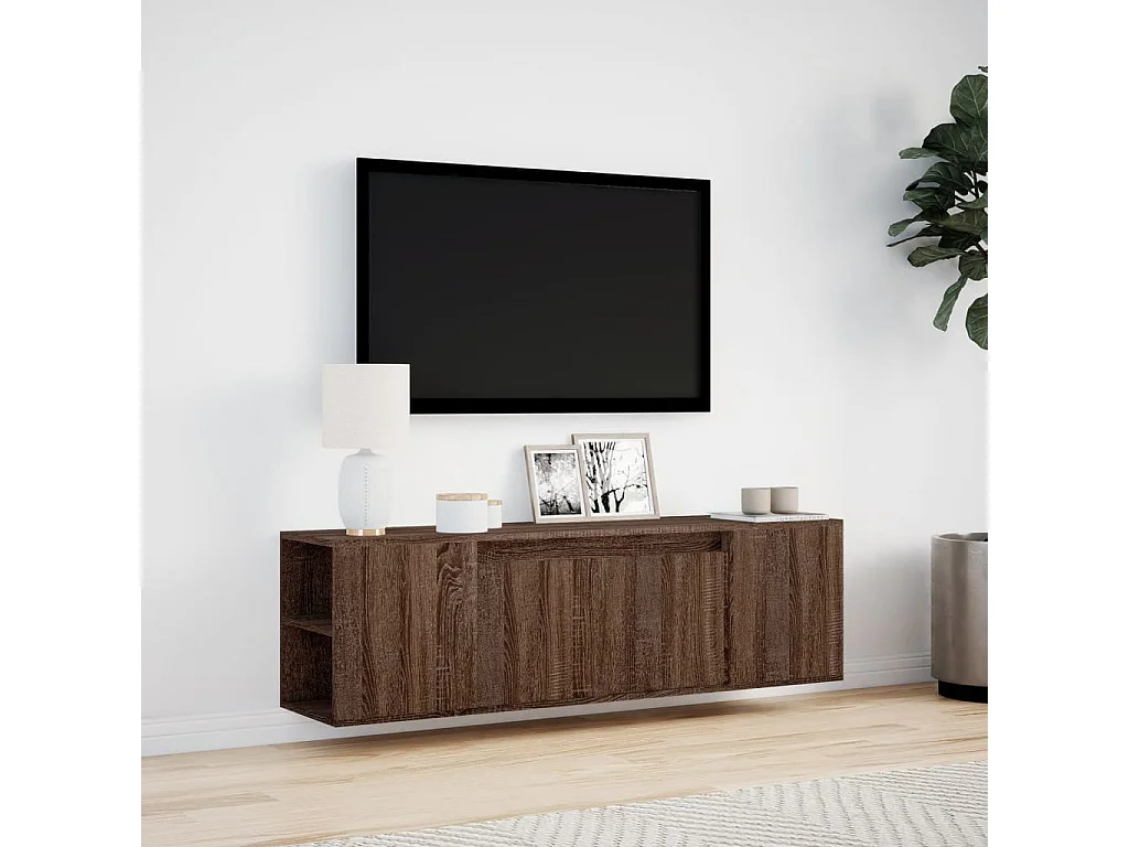 Meuble TV mural avec lumières LED chêne marron 135x31x39,5 cm