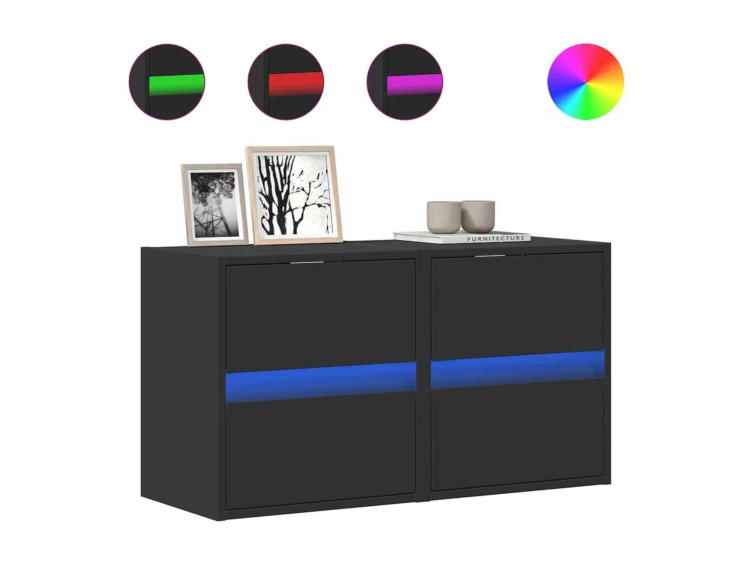 Tv-wandmeubels met LED-verlichting 2 st 41x31x45 cm zwart