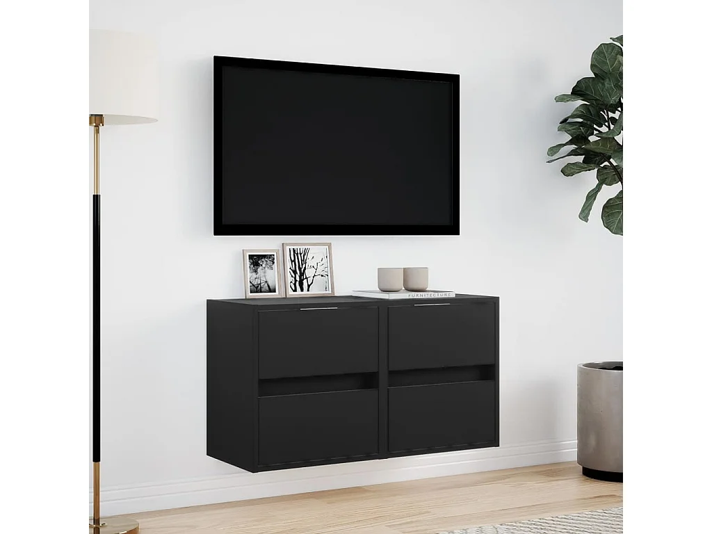 Tv-wandmeubels met LED-verlichting 2 st 41x31x45 cm zwart