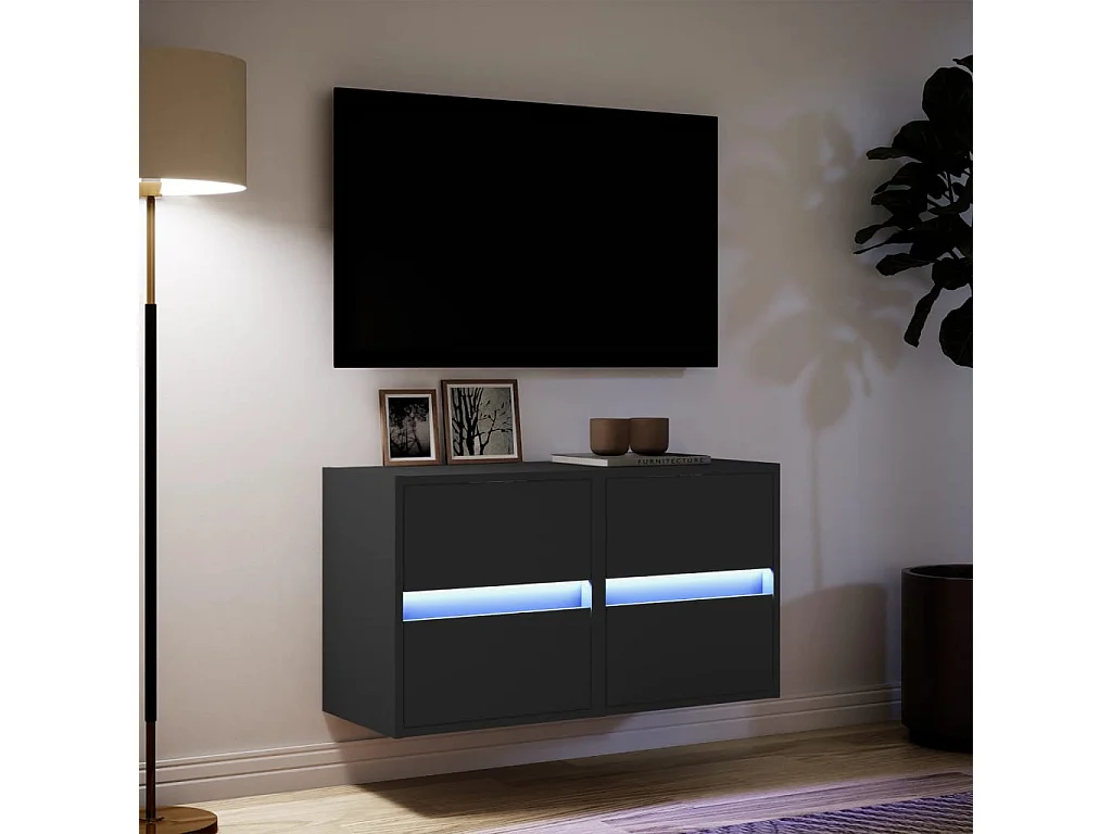 Tv-wandmeubels met LED-verlichting 2 st 41x31x45 cm zwart