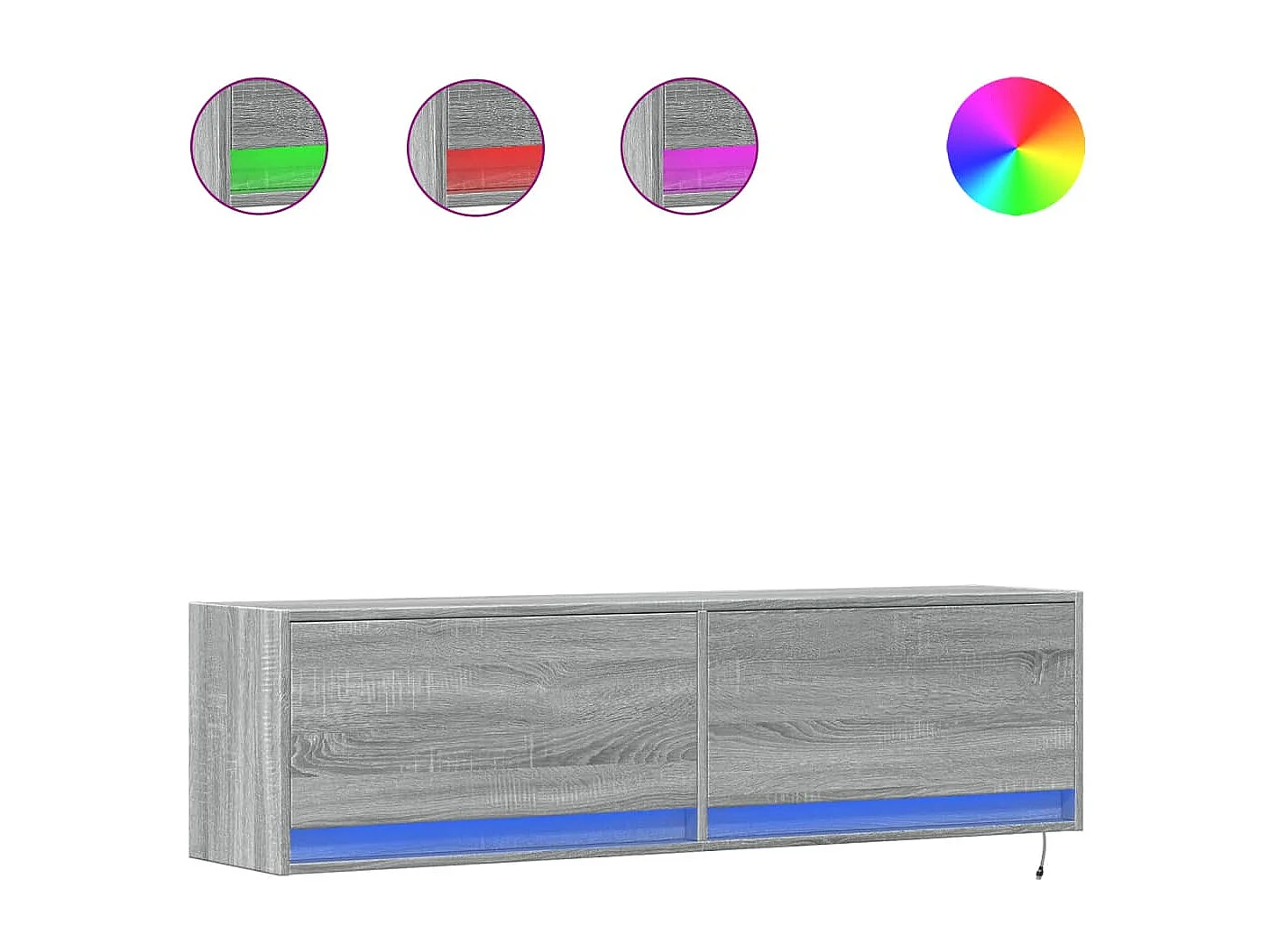 Meuble TV mural avec lumières LED sonoma gris 140x31x38 cm