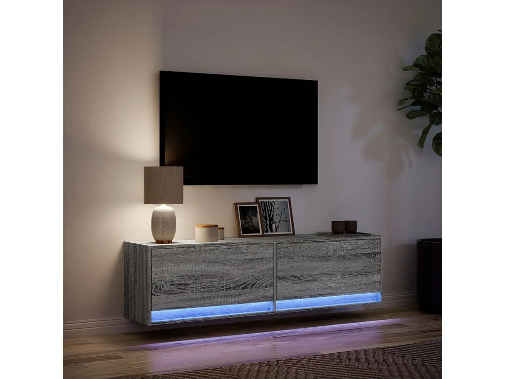 Meuble TV mural avec lumières LED sonoma gris 140x31x38 cm