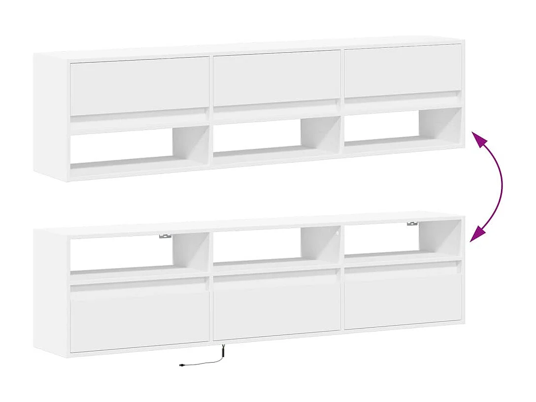 Meuble TV mural avec LED blanc 180x31x45 cm