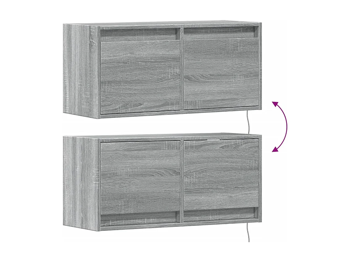 Meuble TV mural avec lumières LED sonoma gris 80x31x35 cm