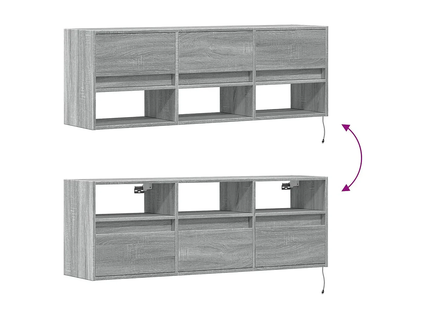 Tv-wandmeubel met LED-verlichting 130x31x45 cm grijs sonoma