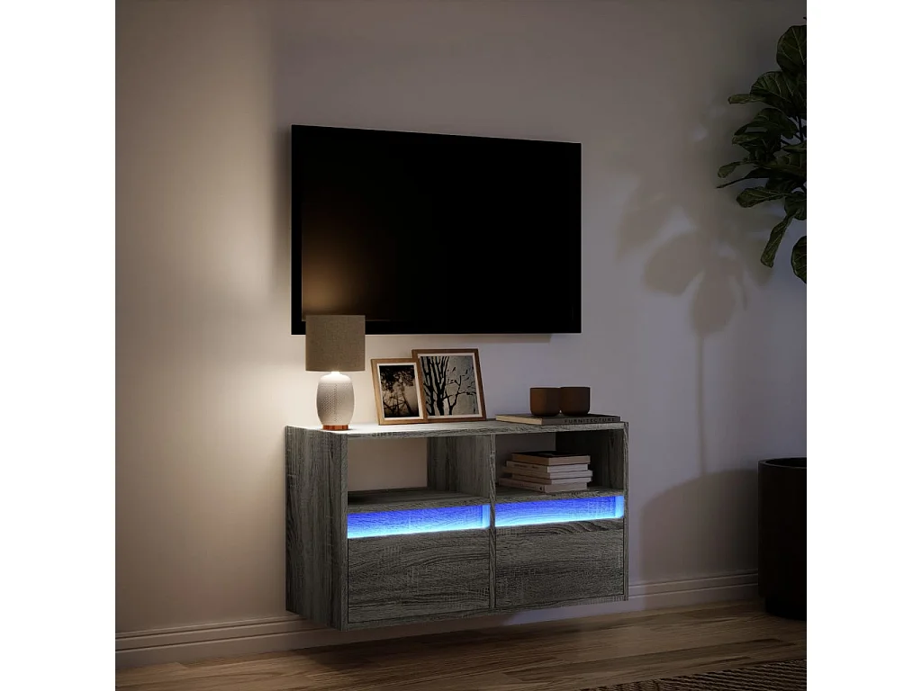 Meuble TV mural avec lumières LED sonoma gris 80x31x45 cm
