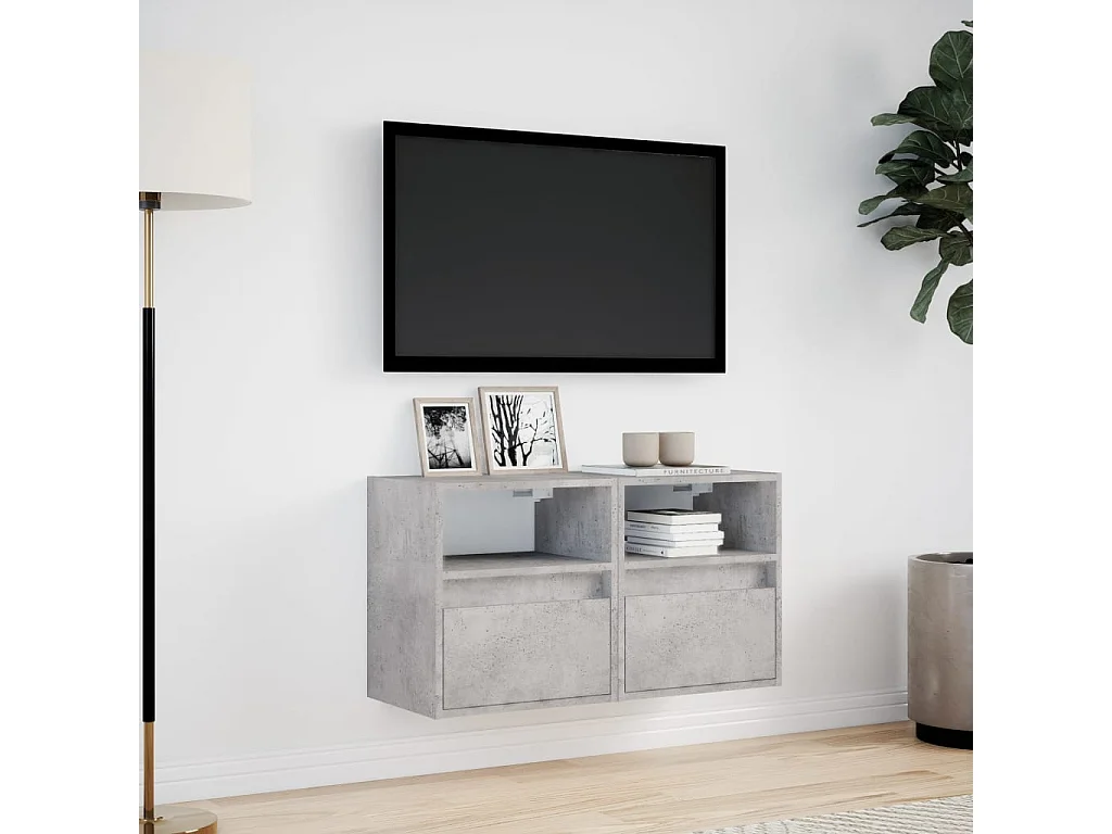 Meubles TV muraux et lumières LED 2 pièces gris béton 41x31x45 cm