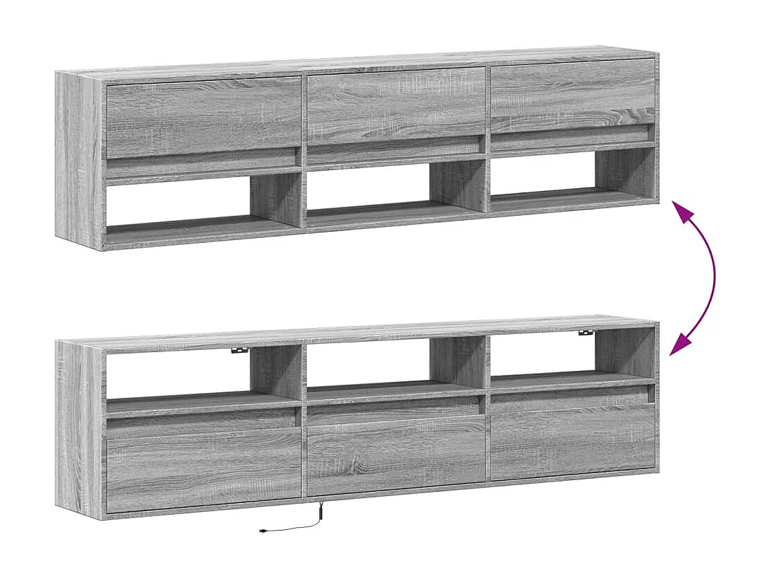 Tv-wandmeubel met LED-verlichting 180x31x45 cm grijs sonoma