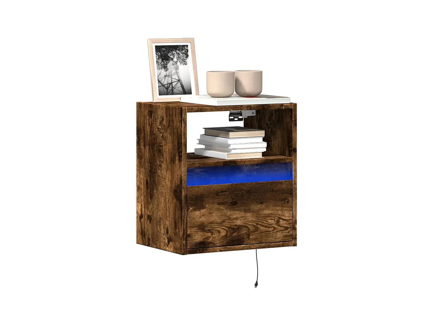 Meuble TV mural avec lumières LED chêne fumé 41x31x45 cm
