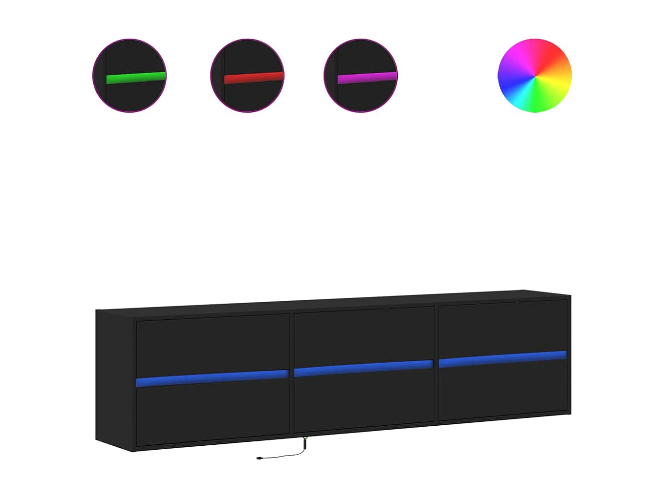 Tv-wandmeubel met LED-verlichting 180x31x45 cm zwart