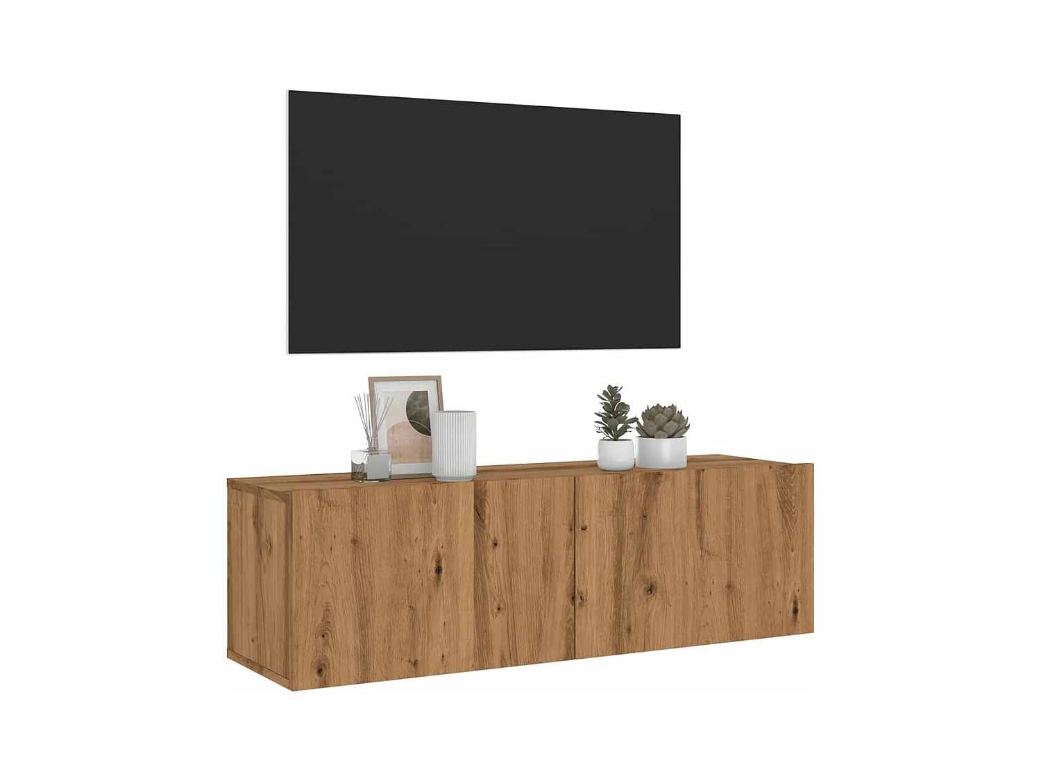 Meuble TV mural chêne artisanal 100x30x30 cm bois d'ingénierie