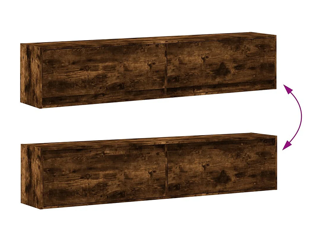 Meuble TV mural avec LED chêne fumé 180x31x38 cm