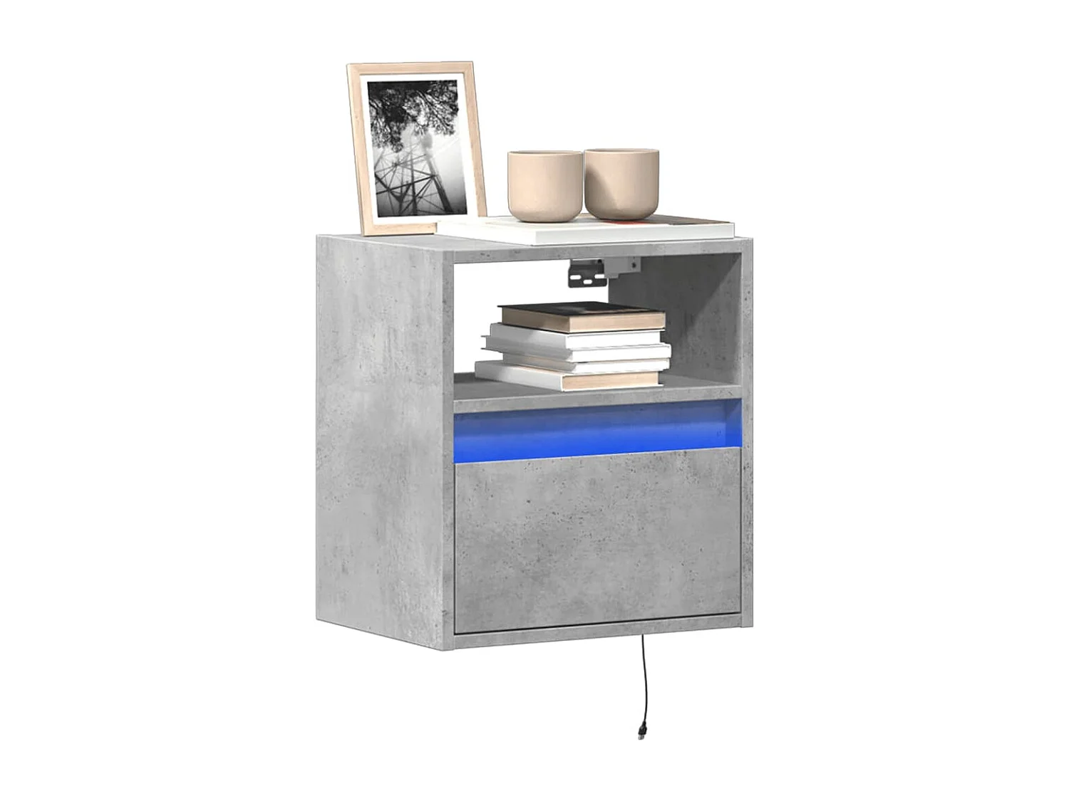 Meuble TV mural avec lumières LED gris béton 41x31x45 cm