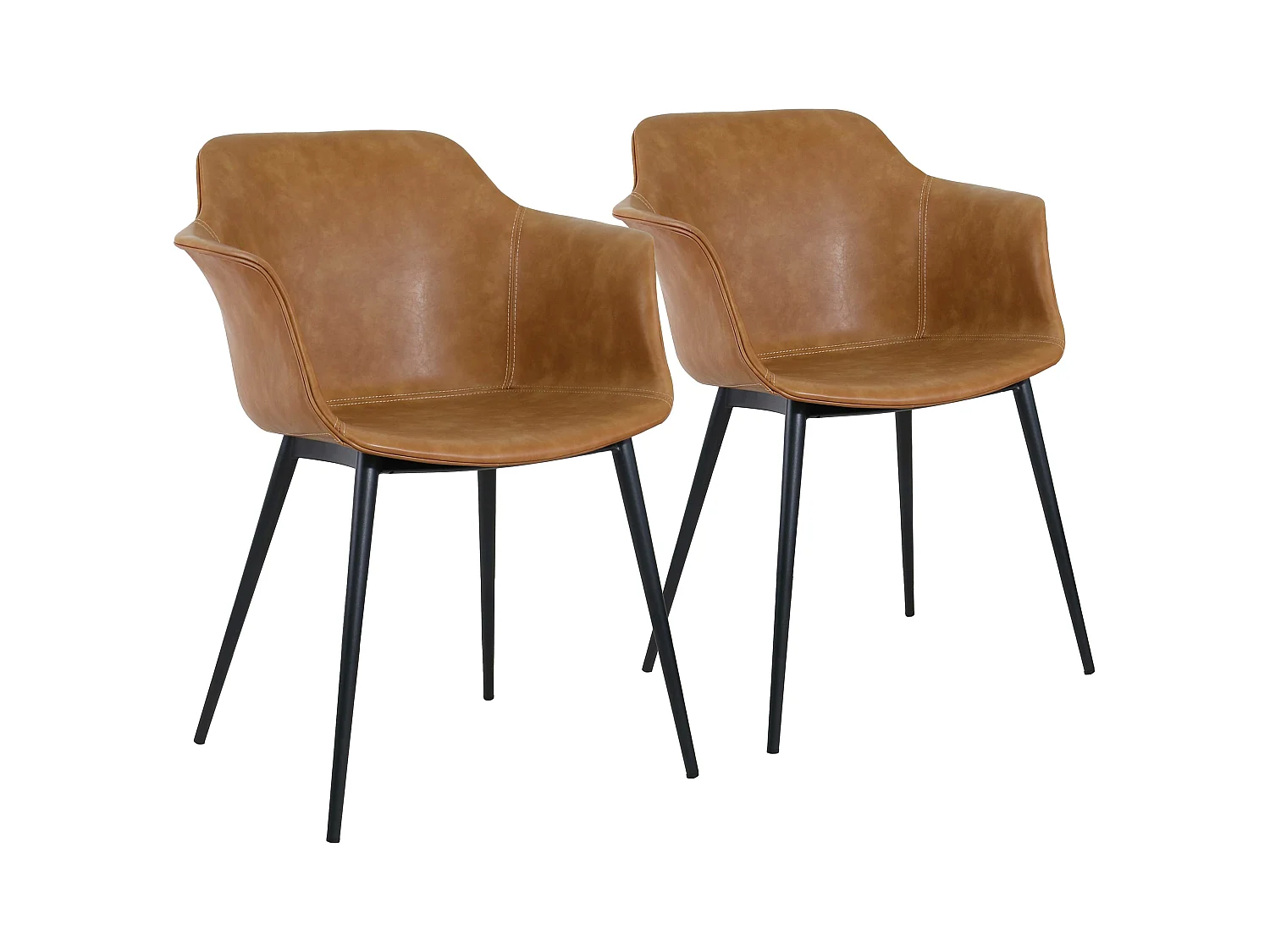 Set van 2 industriële fauteuils van bruin staal en stof
