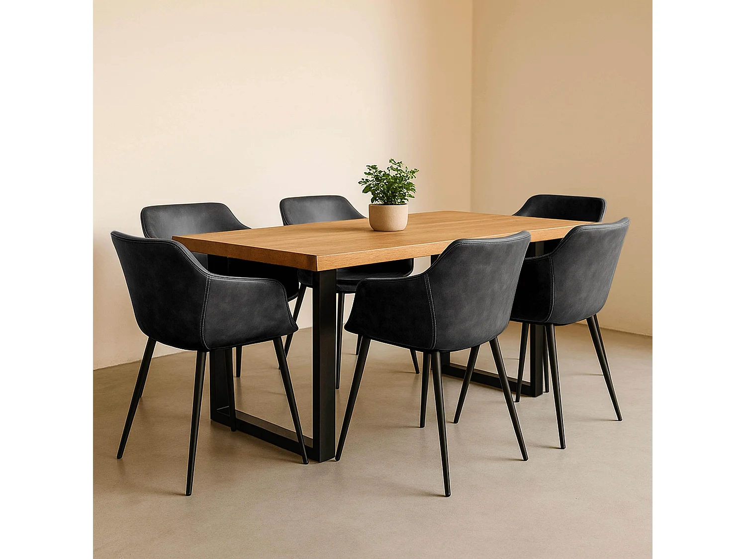 Set van 2 industriële fauteuils van staal en zwarte stof