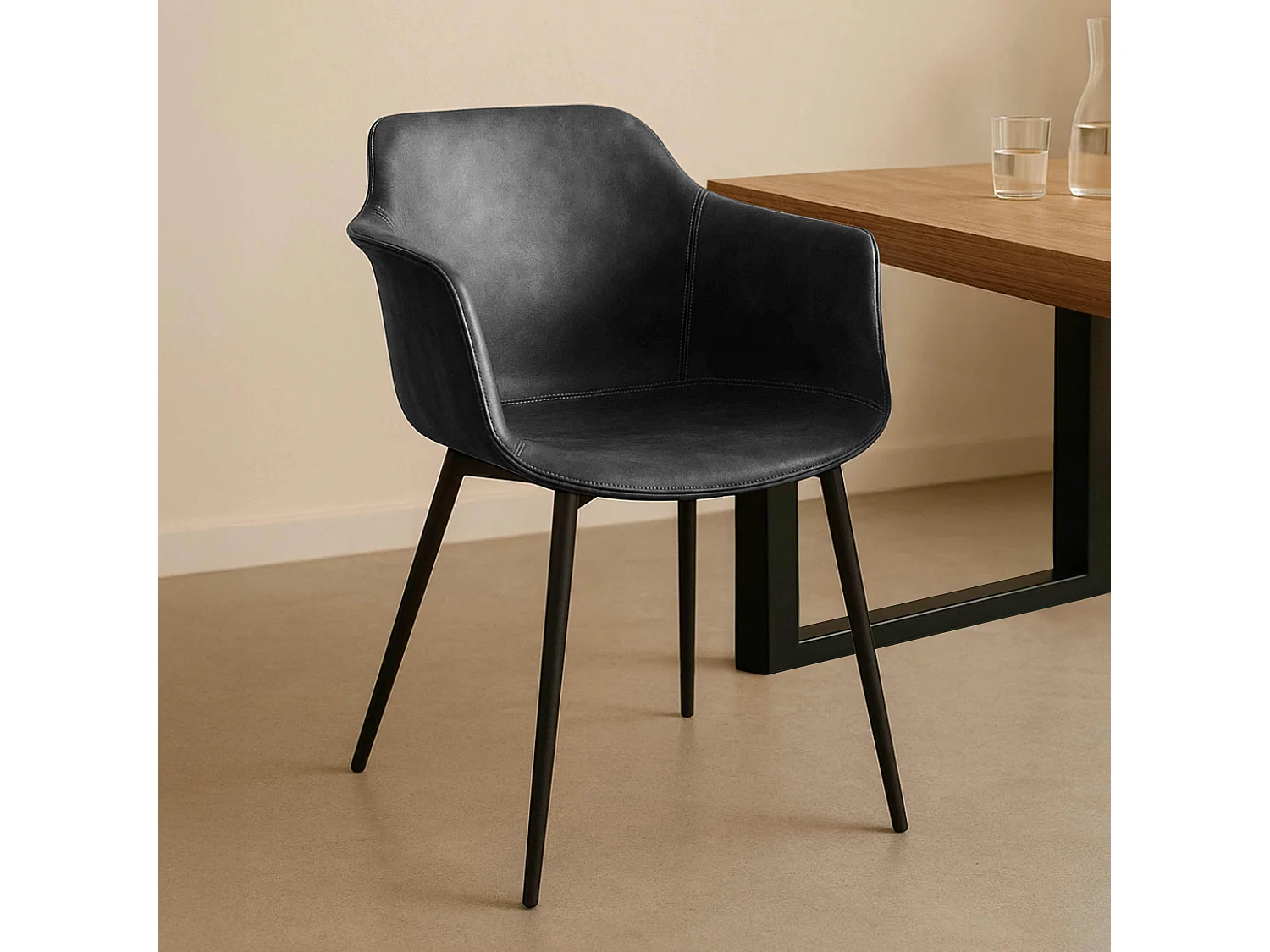 Lot de 2 fauteuils industriel en acier et textile noir